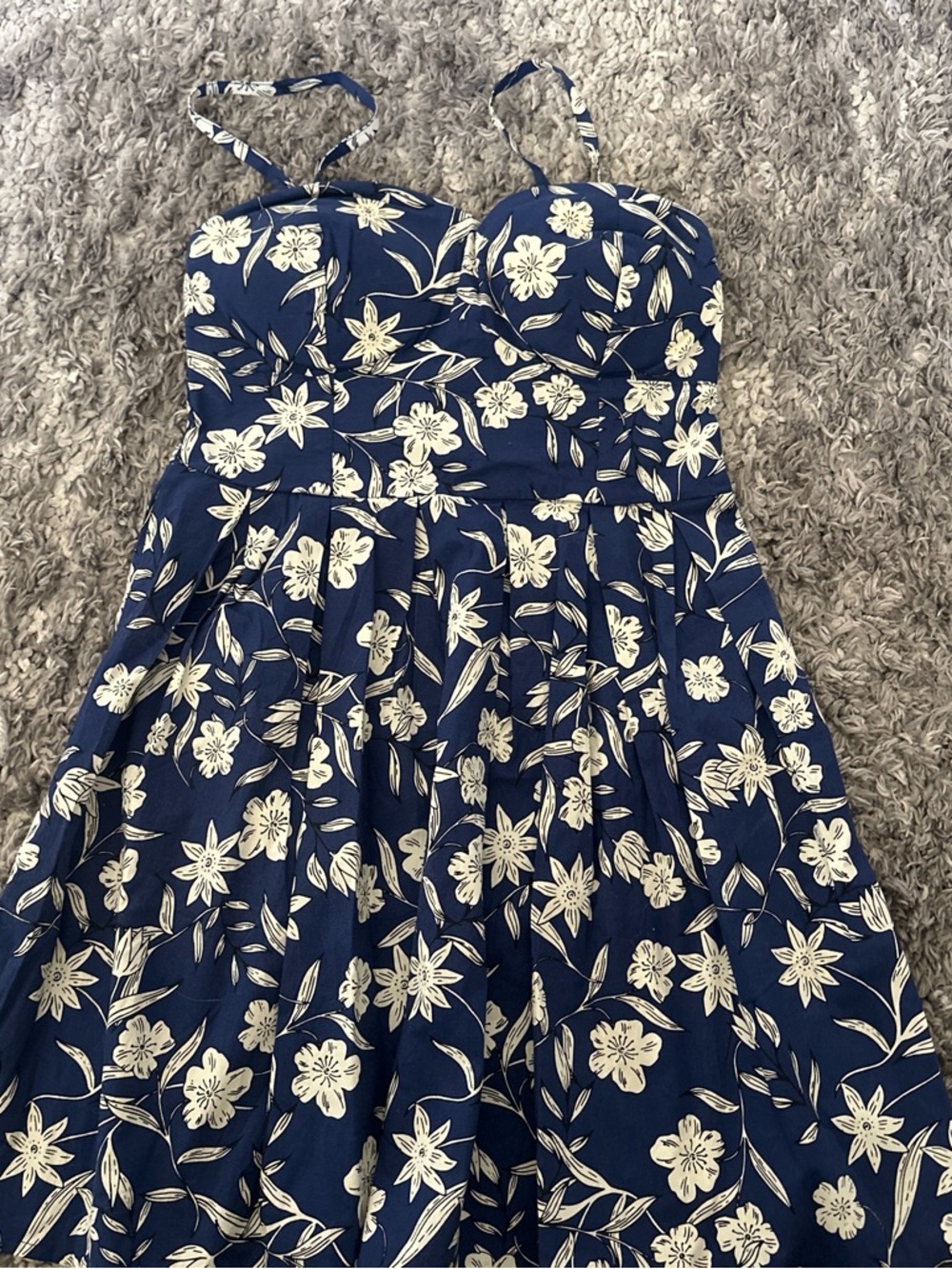 Say What? Navy Blue Floral Mini Dress with Cream Flowers